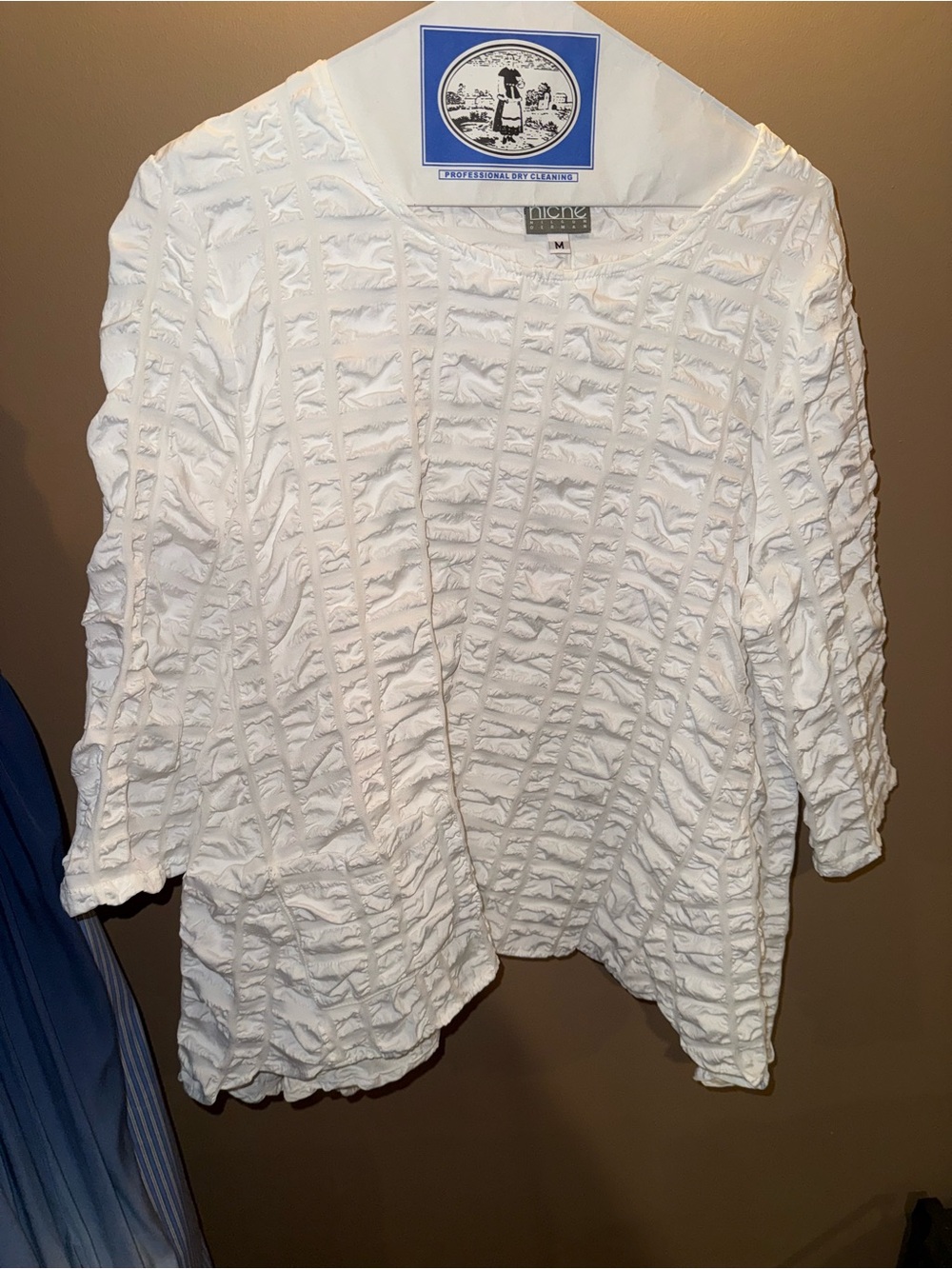 White Crinkle Textured Blouse with 3/4 Sleeves
